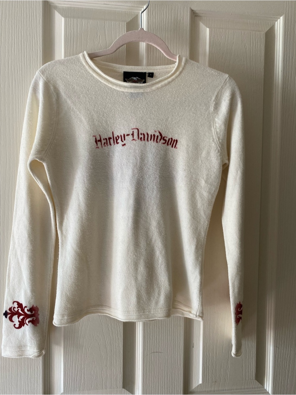 Harley-Davidson Cream Long Sleeve Thermal with Red Embroidery Accents